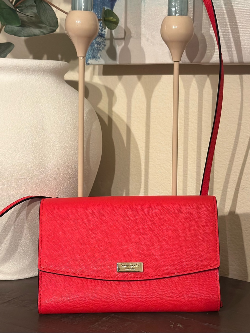 kate spade Red Saffiano Crossbody Wallet with Gold Plate